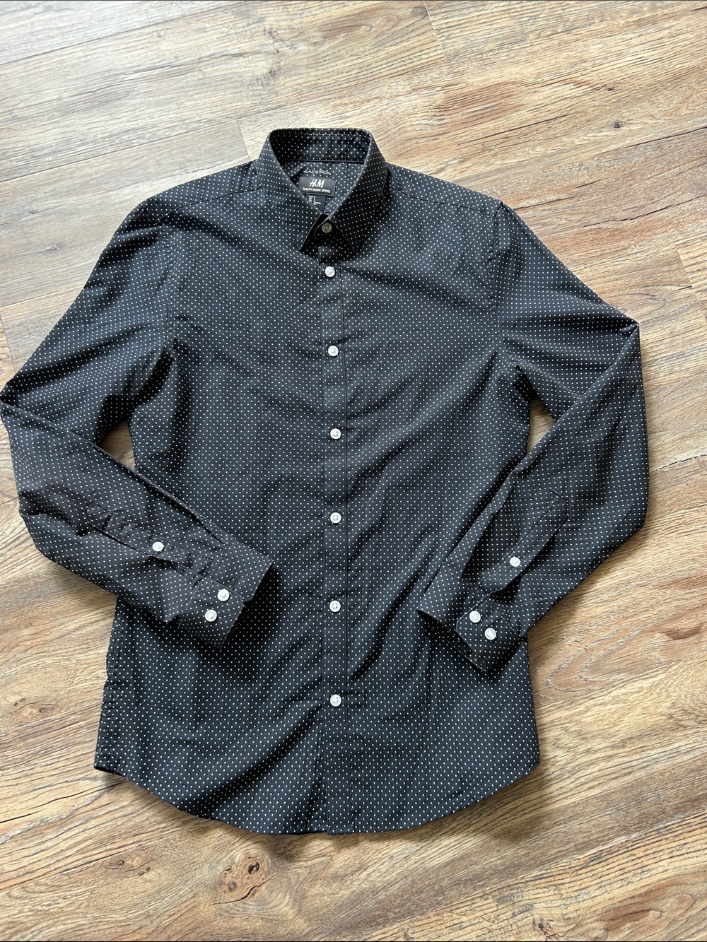 Men’s Polka Dot Button-Down-Slim Fit Shirt-Black-Small